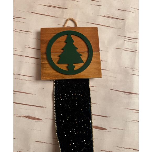 Christmas Card Holder Wooden Topper Green Christmas Tree Gold Sparkle Ribbon - Picture 4 of 4
